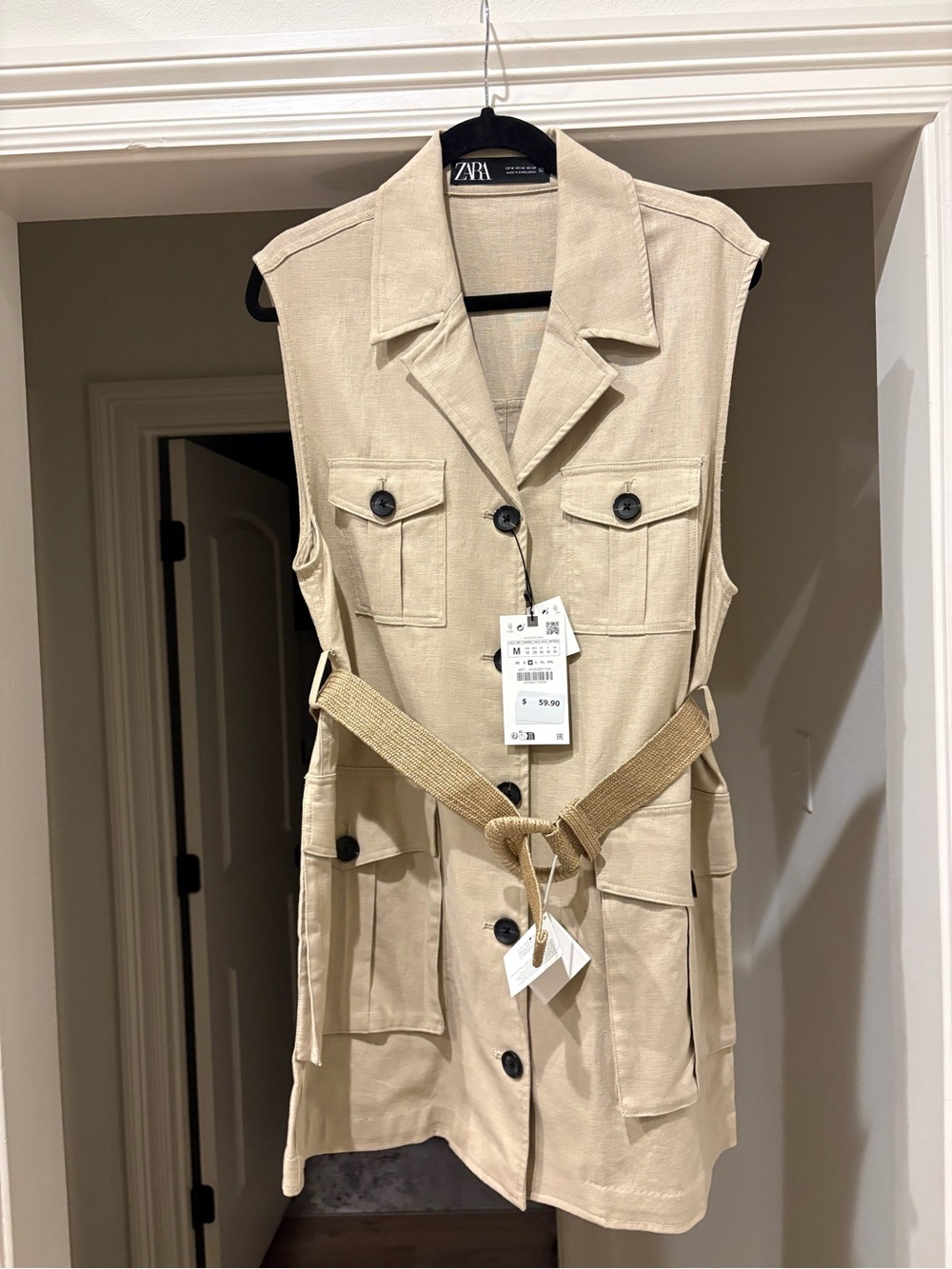 Zara Beige/Tan Utility Vest Dress with Belt